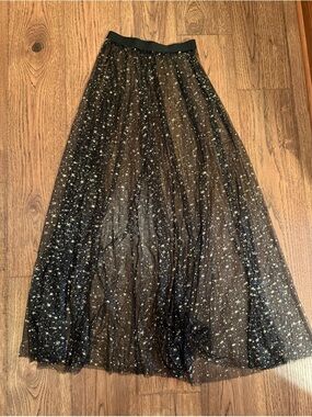 Festival Rave Mesh Black Skirt with Gold Stars